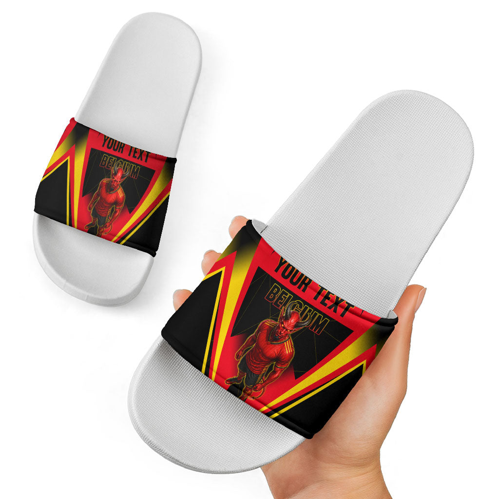 Personalized Belgium Soccer Slide Sandals Belgian Football Pride Red Devils Mascot