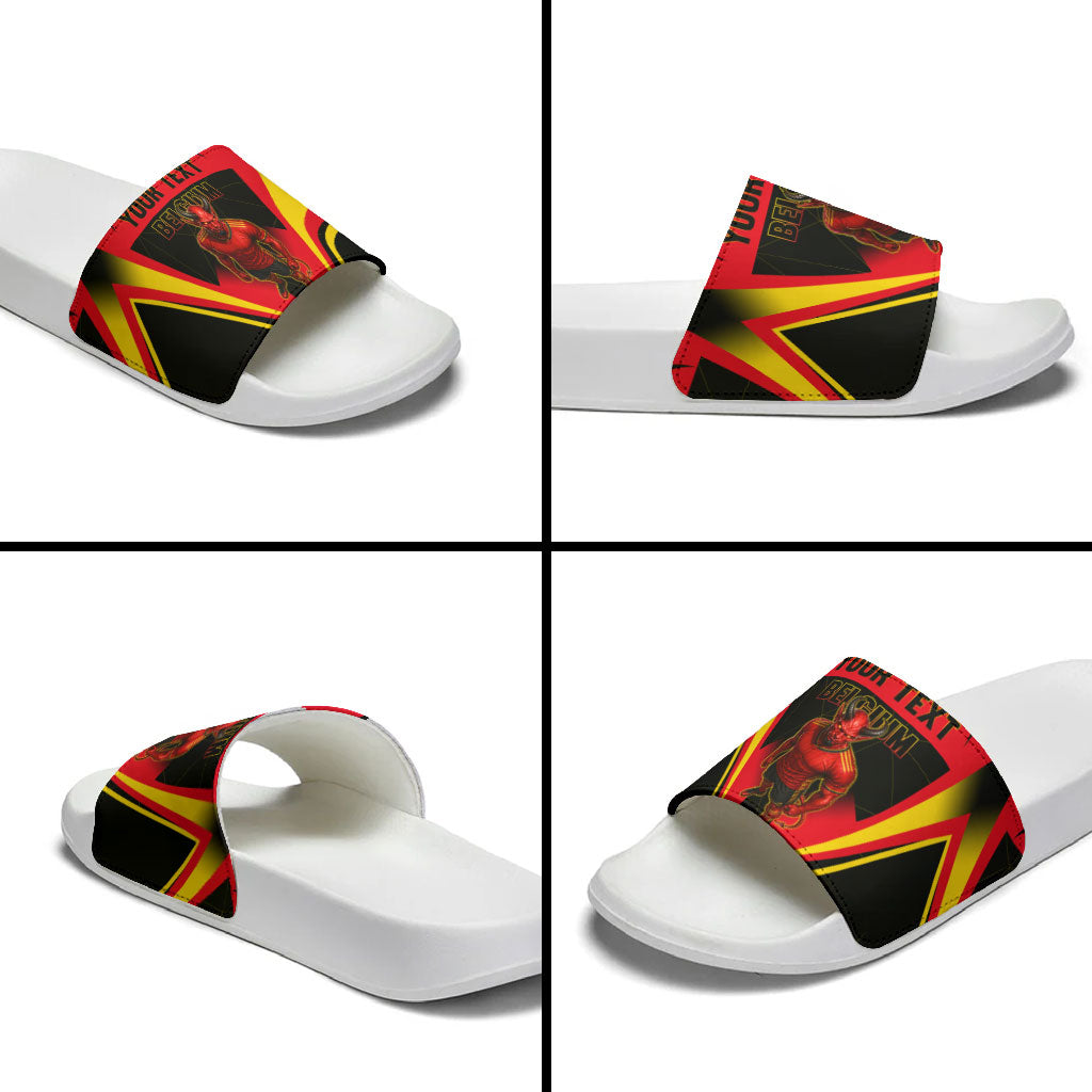 Personalized Belgium Soccer Slide Sandals Belgian Football Pride Red Devils Mascot