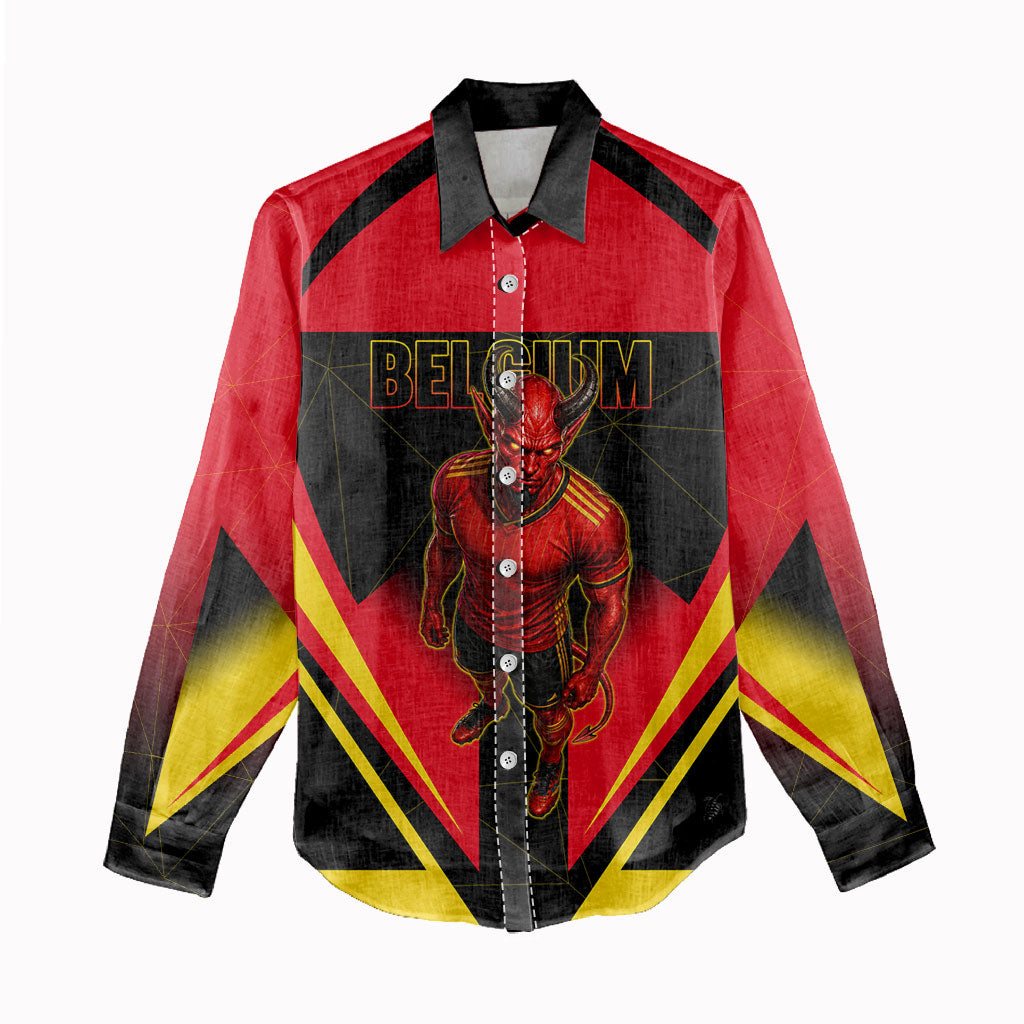 Personalized Belgium Soccer Women Casual Shirt Belgian Football Pride Red Devils Mascot