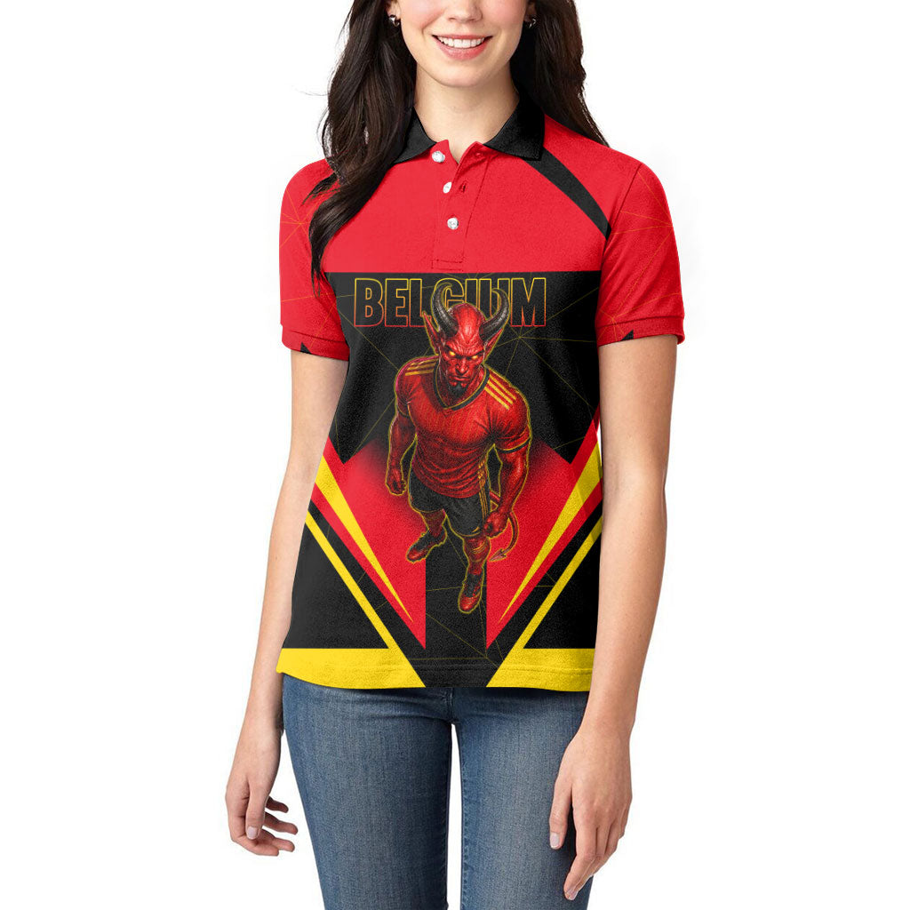 Personalized Belgium Soccer Women Polo Shirt Belgian Football Pride Red Devils Mascot