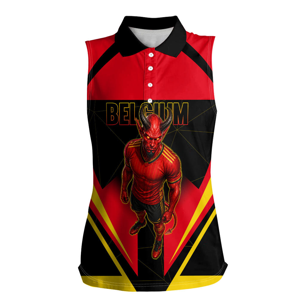 Personalized Belgium Soccer Women Sleeveless Polo Shirt Belgian Football Pride Red Devils Mascot