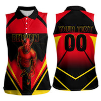 Personalized Belgium Soccer Women Sleeveless Polo Shirt Belgian Football Pride Red Devils Mascot