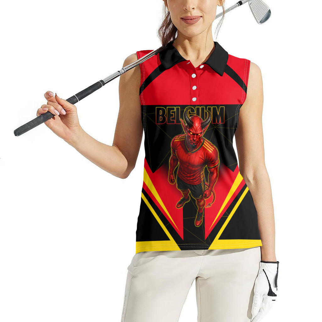 Personalized Belgium Soccer Women Sleeveless Polo Shirt Belgian Football Pride Red Devils Mascot