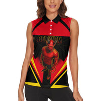 Personalized Belgium Soccer Women Sleeveless Polo Shirt Belgian Football Pride Red Devils Mascot