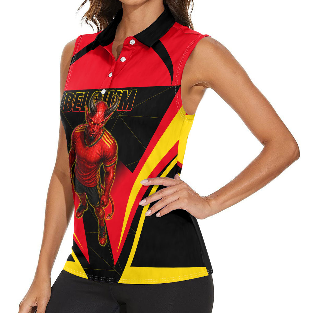 Personalized Belgium Soccer Women Sleeveless Polo Shirt Belgian Football Pride Red Devils Mascot