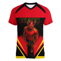 Personalized Belgium Soccer Women V-Neck T-Shirt Belgian Football Pride Red Devils Mascot