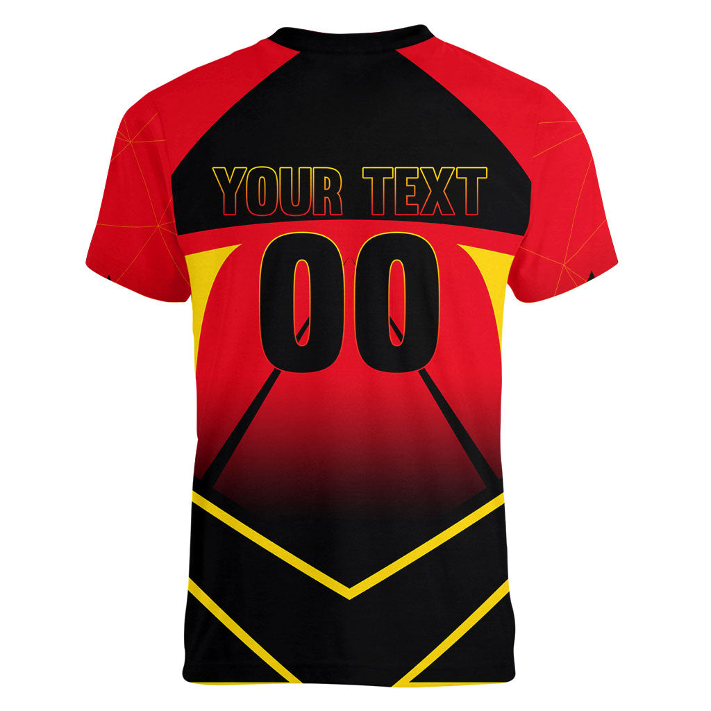 Personalized Belgium Soccer Women V-Neck T-Shirt Belgian Football Pride Red Devils Mascot