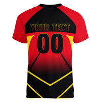 Personalized Belgium Soccer Women V-Neck T-Shirt Belgian Football Pride Red Devils Mascot