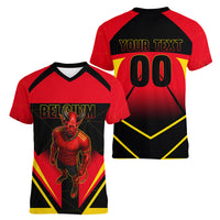 Personalized Belgium Soccer Women V-Neck T-Shirt Belgian Football Pride Red Devils Mascot
