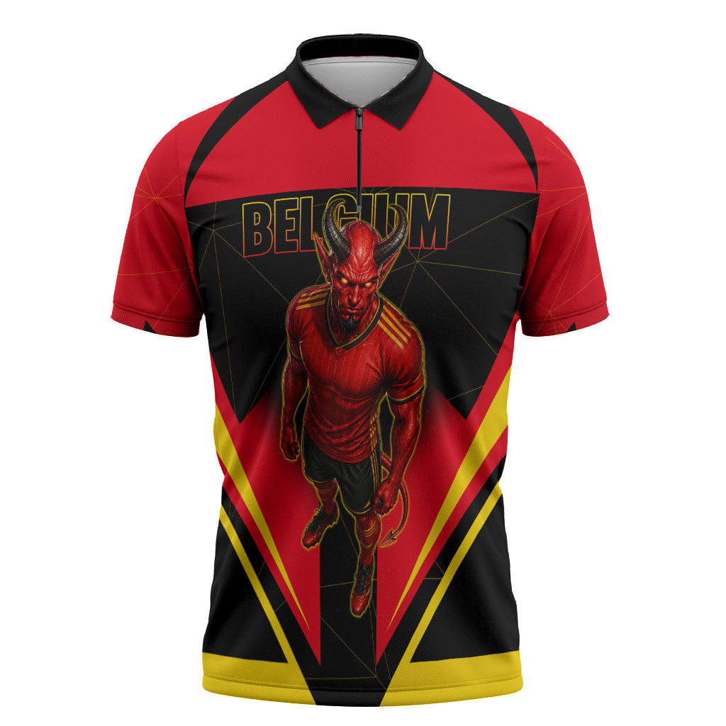 Personalized Belgium Soccer Zipper Polo Shirt Belgian Football Pride Red Devils Mascot