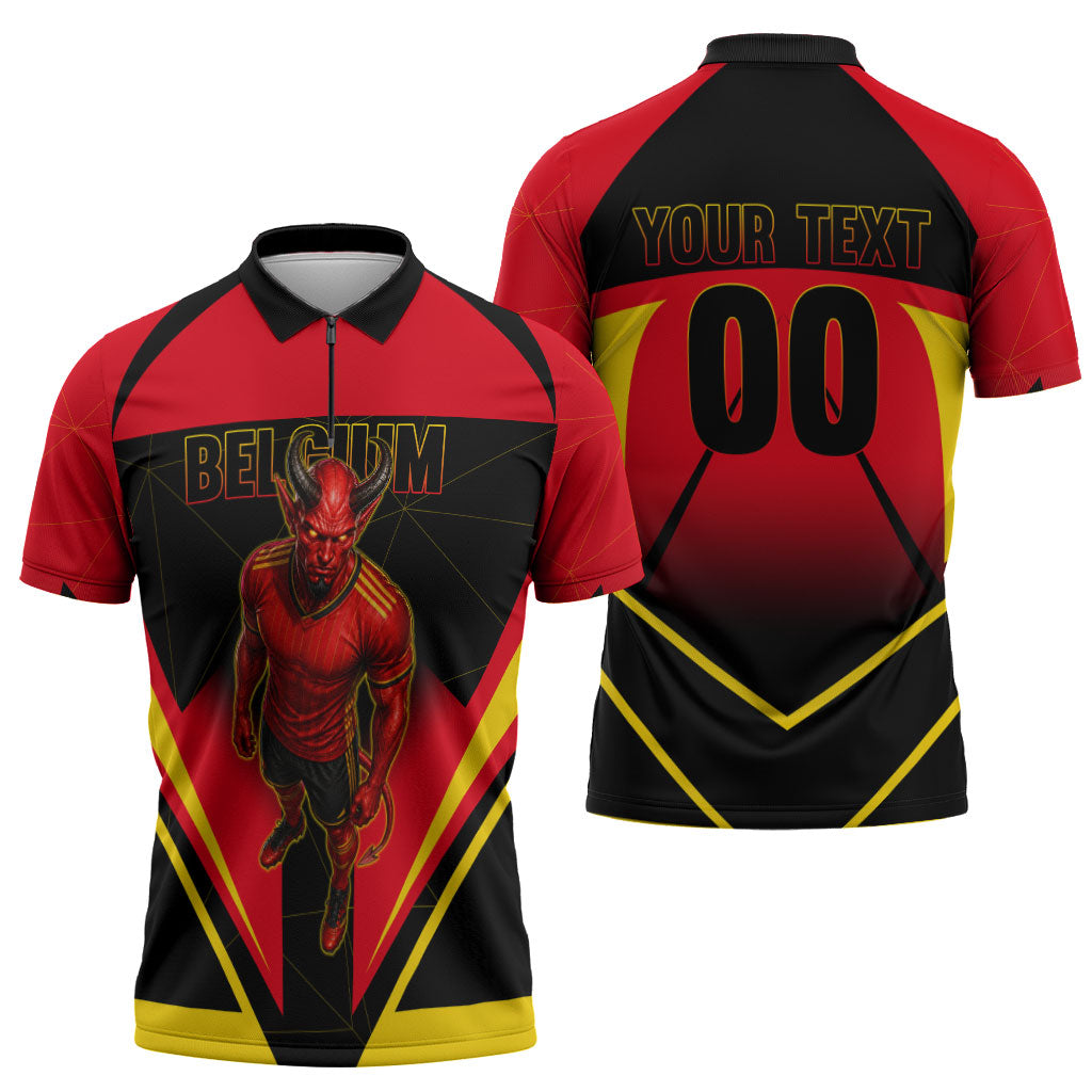 Personalized Belgium Soccer Zipper Polo Shirt Belgian Football Pride Red Devils Mascot