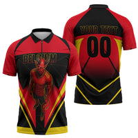 Personalized Belgium Soccer Zipper Polo Shirt Belgian Football Pride Red Devils Mascot