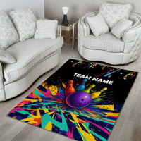 Custom Bowling Strike Design Area Rug Colorful Pins and Purple Ball in Abstract Splatter Art Style - Wonder Print Shop