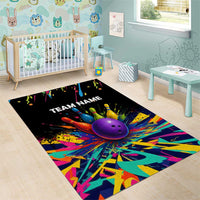 Custom Bowling Strike Design Area Rug Colorful Pins and Purple Ball in Abstract Splatter Art Style - Wonder Print Shop