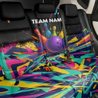 Custom Bowling Strike Design Back Car Seat Cover Colorful Pins and Purple Ball in Abstract Splatter Art Style - Wonder Print Shop