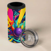 Custom Bowling Strike Design 4 in 1 Can Cooler Tumbler Colorful Pins and Purple Ball in Abstract Splatter Art Style - Wonder Print Shop