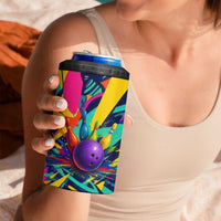 Custom Bowling Strike Design 4 in 1 Can Cooler Tumbler Colorful Pins and Purple Ball in Abstract Splatter Art Style - Wonder Print Shop