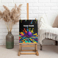 Custom Bowling Strike Design Canvas Wall Art Colorful Pins and Purple Ball in Abstract Splatter Art Style - Wonder Print Shop