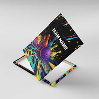 Custom Bowling Strike Design Canvas Wall Art Colorful Pins and Purple Ball in Abstract Splatter Art Style - Wonder Print Shop