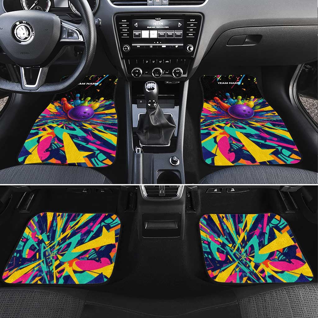 Custom Bowling Strike Design Car Mats Colorful Pins and Purple Ball in Abstract Splatter Art Style - Wonder Print Shop