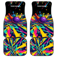 Custom Bowling Strike Design Car Mats Colorful Pins and Purple Ball in Abstract Splatter Art Style - Wonder Print Shop