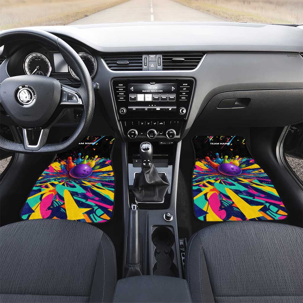 Custom Bowling Strike Design Car Mats Colorful Pins and Purple Ball in Abstract Splatter Art Style - Wonder Print Shop