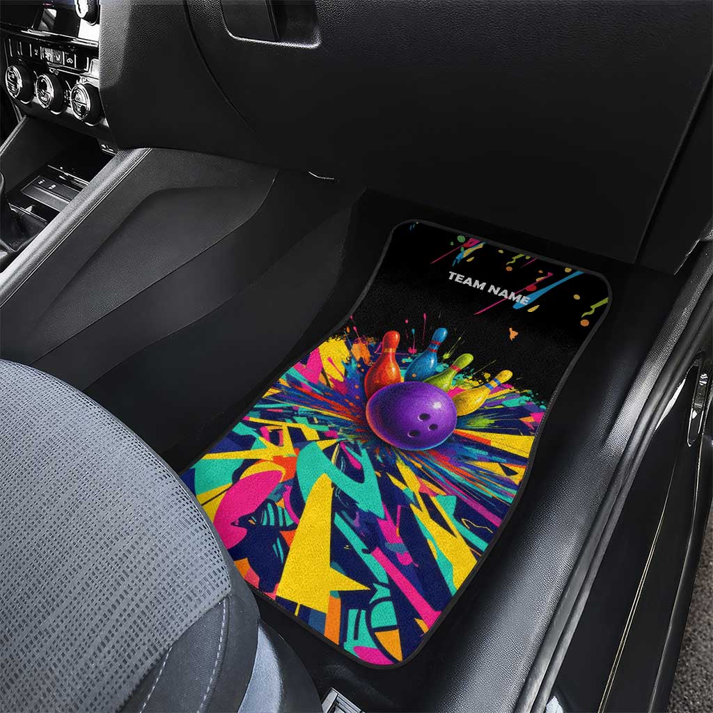 Custom Bowling Strike Design Car Mats Colorful Pins and Purple Ball in Abstract Splatter Art Style - Wonder Print Shop