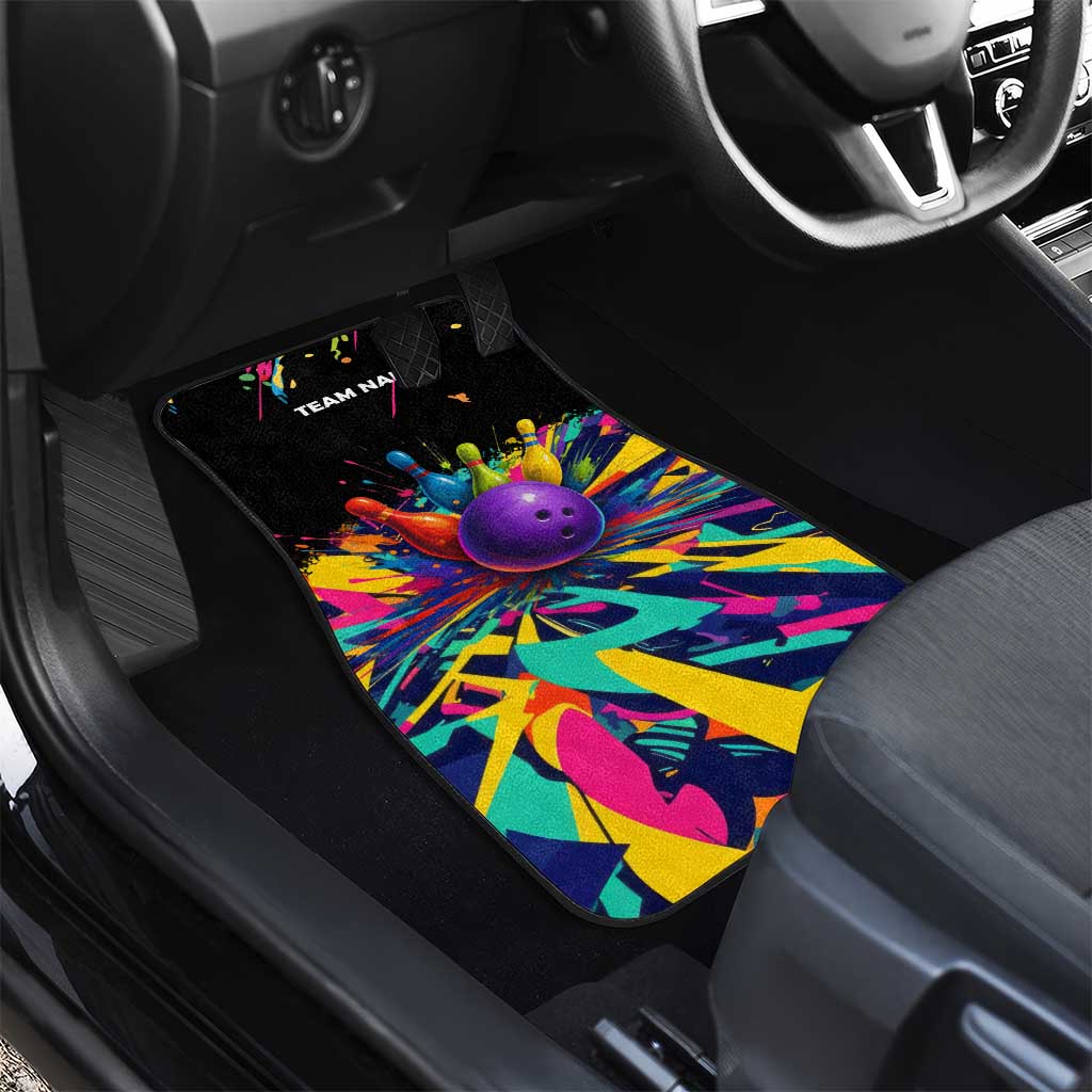 Custom Bowling Strike Design Car Mats Colorful Pins and Purple Ball in Abstract Splatter Art Style - Wonder Print Shop