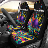 Custom Bowling Strike Design Car Seat Cover Colorful Pins and Purple Ball in Abstract Splatter Art Style - Wonder Print Shop