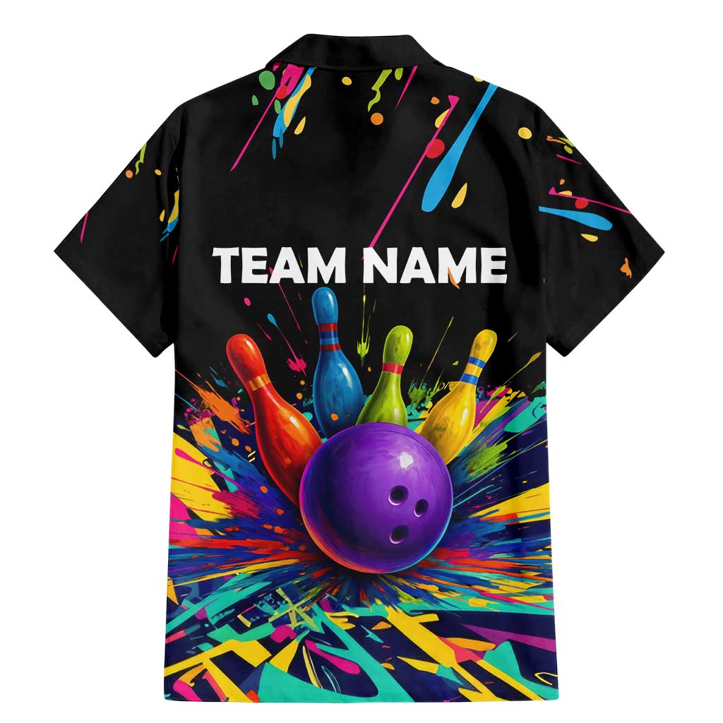 Custom Bowling Strike Design Family Matching Mermaid Dress and Hawaiian Shirt Colorful Pins and Purple Ball in Abstract Splatter Art Style - Wonder Print Shop