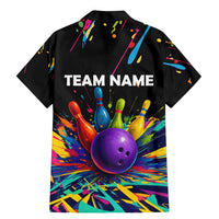 Custom Bowling Strike Design Family Matching Mermaid Dress and Hawaiian Shirt Colorful Pins and Purple Ball in Abstract Splatter Art Style - Wonder Print Shop