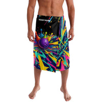 Custom Bowling Strike Design Lavalava Colorful Pins and Purple Ball in Abstract Splatter Art Style - Wonder Print Shop