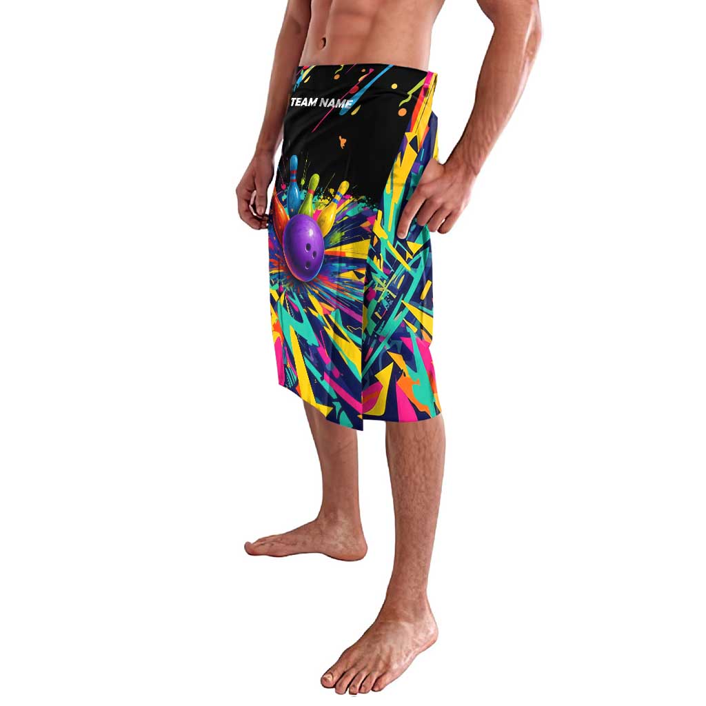 Custom Bowling Strike Design Lavalava Colorful Pins and Purple Ball in Abstract Splatter Art Style - Wonder Print Shop