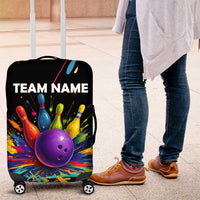 Custom Bowling Strike Design Luggage Cover Colorful Pins and Purple Ball in Abstract Splatter Art Style - Wonder Print Shop