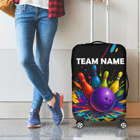 Custom Bowling Strike Design Luggage Cover Colorful Pins and Purple Ball in Abstract Splatter Art Style - Wonder Print Shop