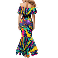 Custom Bowling Strike Design Mermaid Dress Colorful Pins and Purple Ball in Abstract Splatter Art Style - Wonder Print Shop