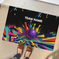 Custom Bowling Strike Design Rubber Doormat Colorful Pins and Purple Ball in Abstract Splatter Art Style - Wonder Print Shop