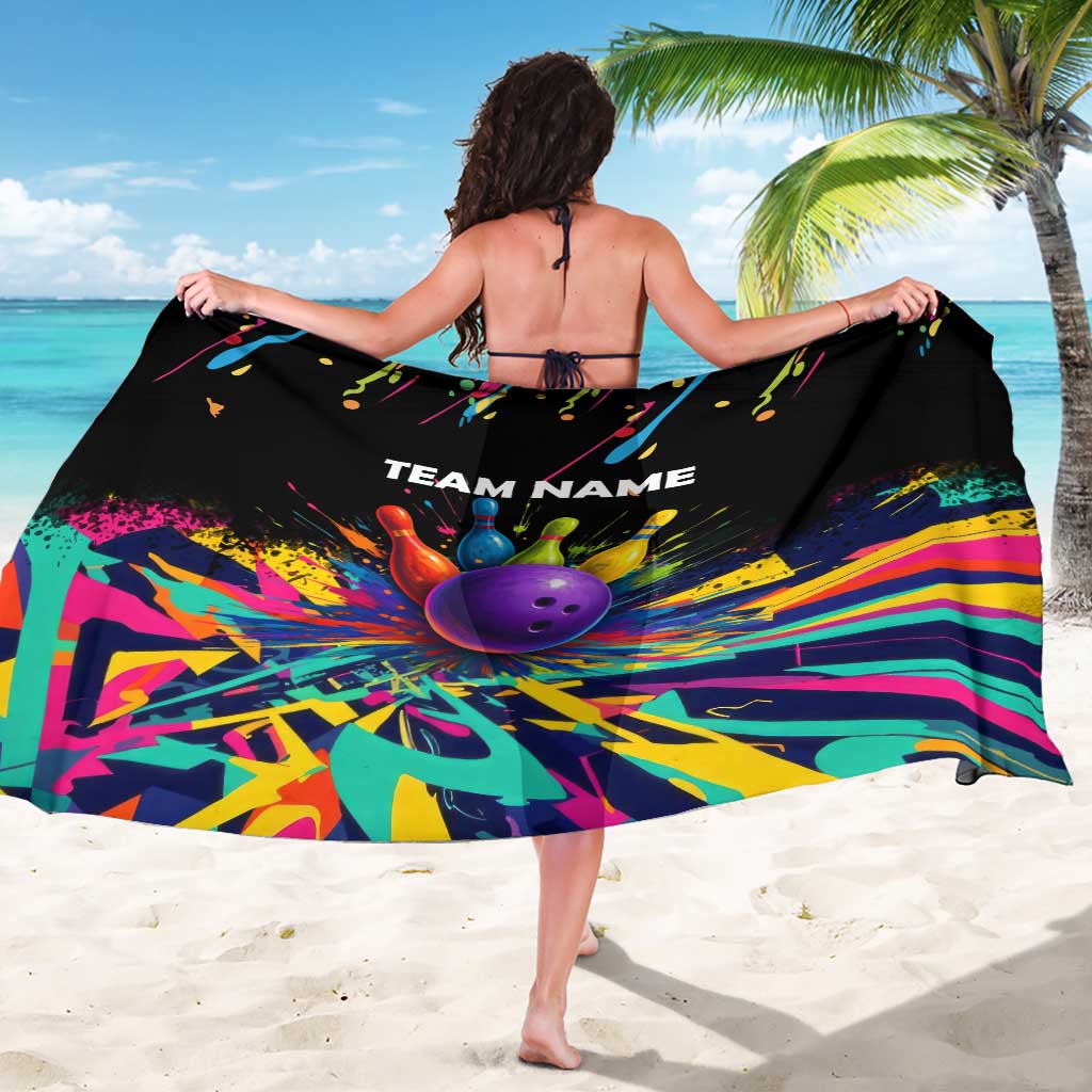 Custom Bowling Strike Design Sarong Colorful Pins and Purple Ball in Abstract Splatter Art Style - Wonder Print Shop
