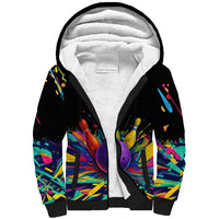 Custom Bowling Strike Design Sherpa Hoodie Colorful Pins and Purple Ball in Abstract Splatter Art Style - Wonder Print Shop