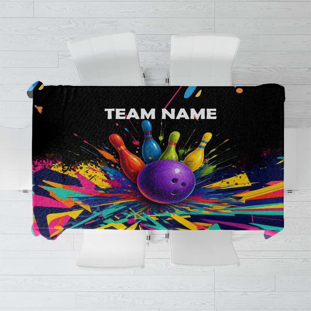Custom Bowling Strike Design Tablecloth Colorful Pins and Purple Ball in Abstract Splatter Art Style - Wonder Print Shop