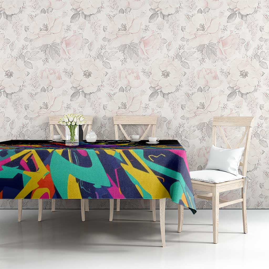 Custom Bowling Strike Design Tablecloth Colorful Pins and Purple Ball in Abstract Splatter Art Style - Wonder Print Shop
