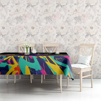 Custom Bowling Strike Design Tablecloth Colorful Pins and Purple Ball in Abstract Splatter Art Style - Wonder Print Shop