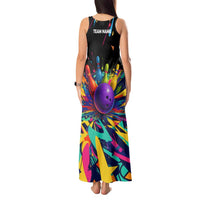 Custom Bowling Strike Design Tank Maxi Dress Colorful Pins and Purple Ball in Abstract Splatter Art Style - Wonder Print Shop