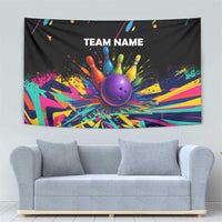 Custom Bowling Strike Design Tapestry Colorful Pins and Purple Ball in Abstract Splatter Art Style - Wonder Print Shop