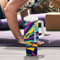 Custom Bowling Strike Design Tumbler With Handle Colorful Pins and Purple Ball in Abstract Splatter Art Style - Wonder Print Shop