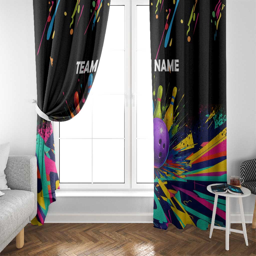 Custom Bowling Strike Design Window Curtain Colorful Pins and Purple Ball in Abstract Splatter Art Style - Wonder Print Shop
