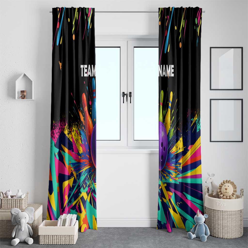 Custom Bowling Strike Design Window Curtain Colorful Pins and Purple Ball in Abstract Splatter Art Style - Wonder Print Shop