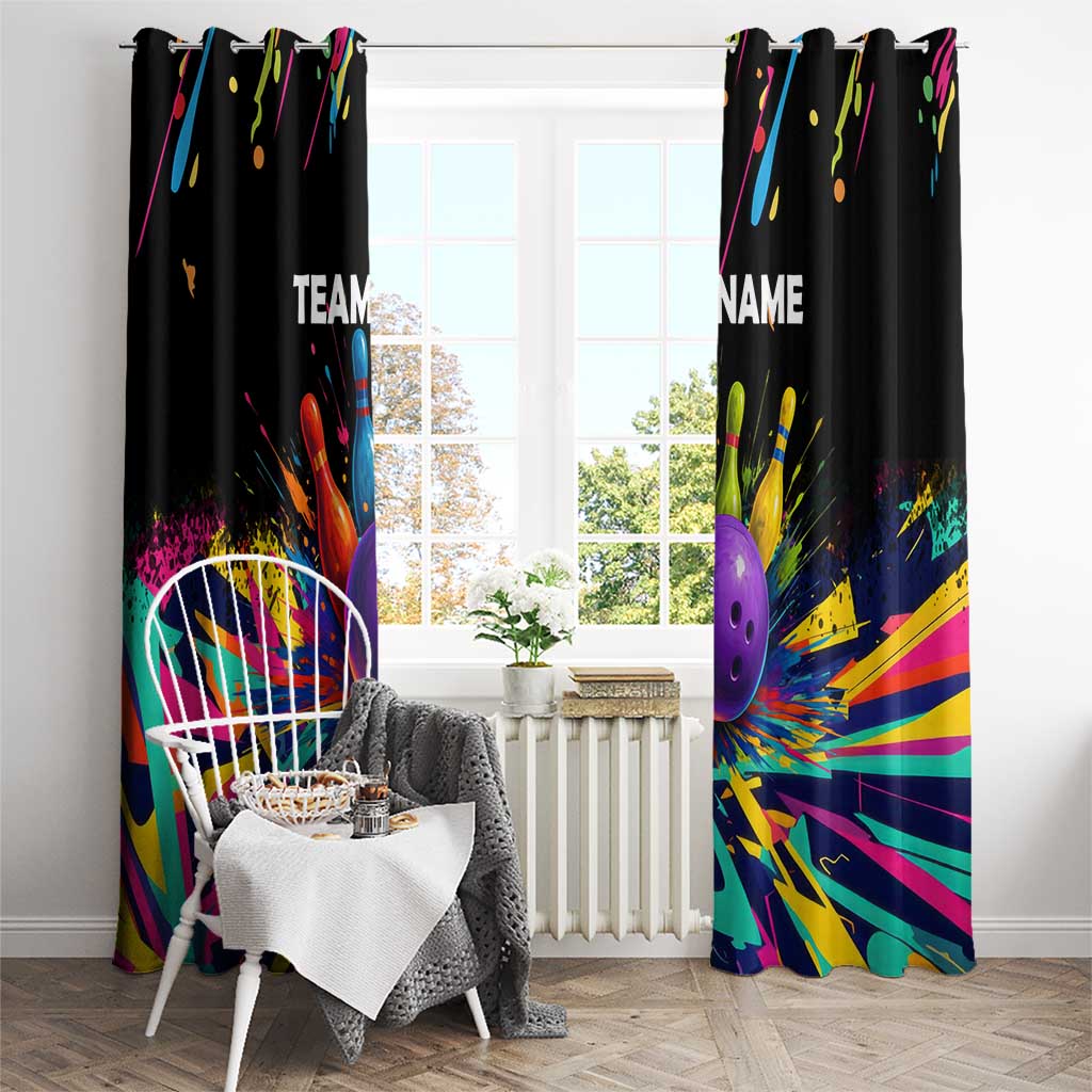 Custom Bowling Strike Design Window Curtain Colorful Pins and Purple Ball in Abstract Splatter Art Style - Wonder Print Shop