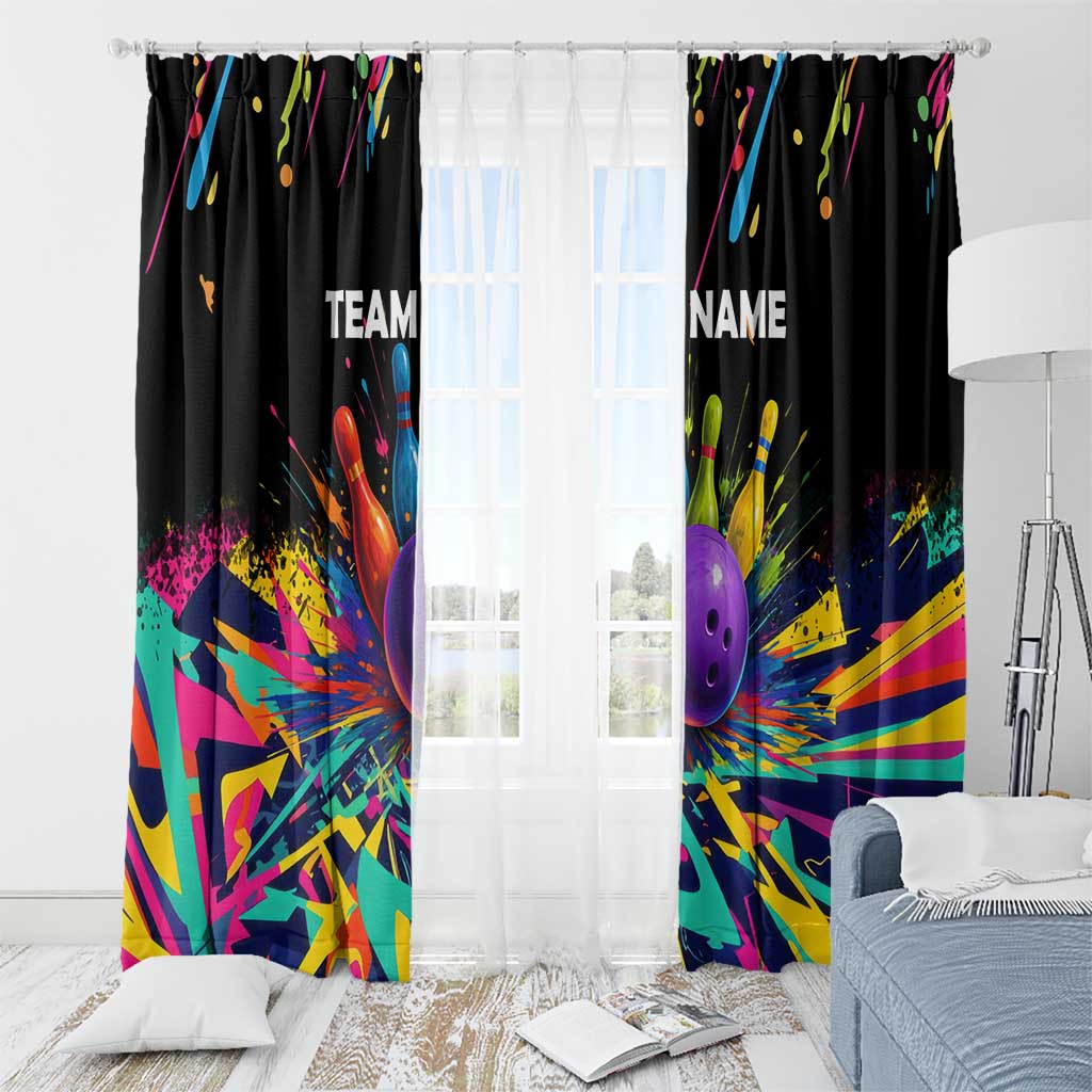 Custom Bowling Strike Design Window Curtain Colorful Pins and Purple Ball in Abstract Splatter Art Style - Wonder Print Shop