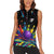 Custom Bowling Strike Design Women Sleeveless Polo Shirt Colorful Pins and Purple Ball in Abstract Splatter Art Style - Wonder Print Shop